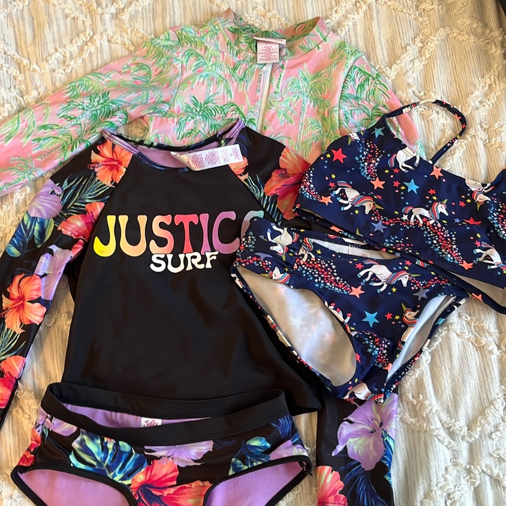 3 Bathing Suits, size medium (7-8)
